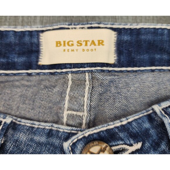 Women's Big Star 26 Long Remy Low Rise Boot Cut Stretch Jeans Western Button - Picture 7 of 9